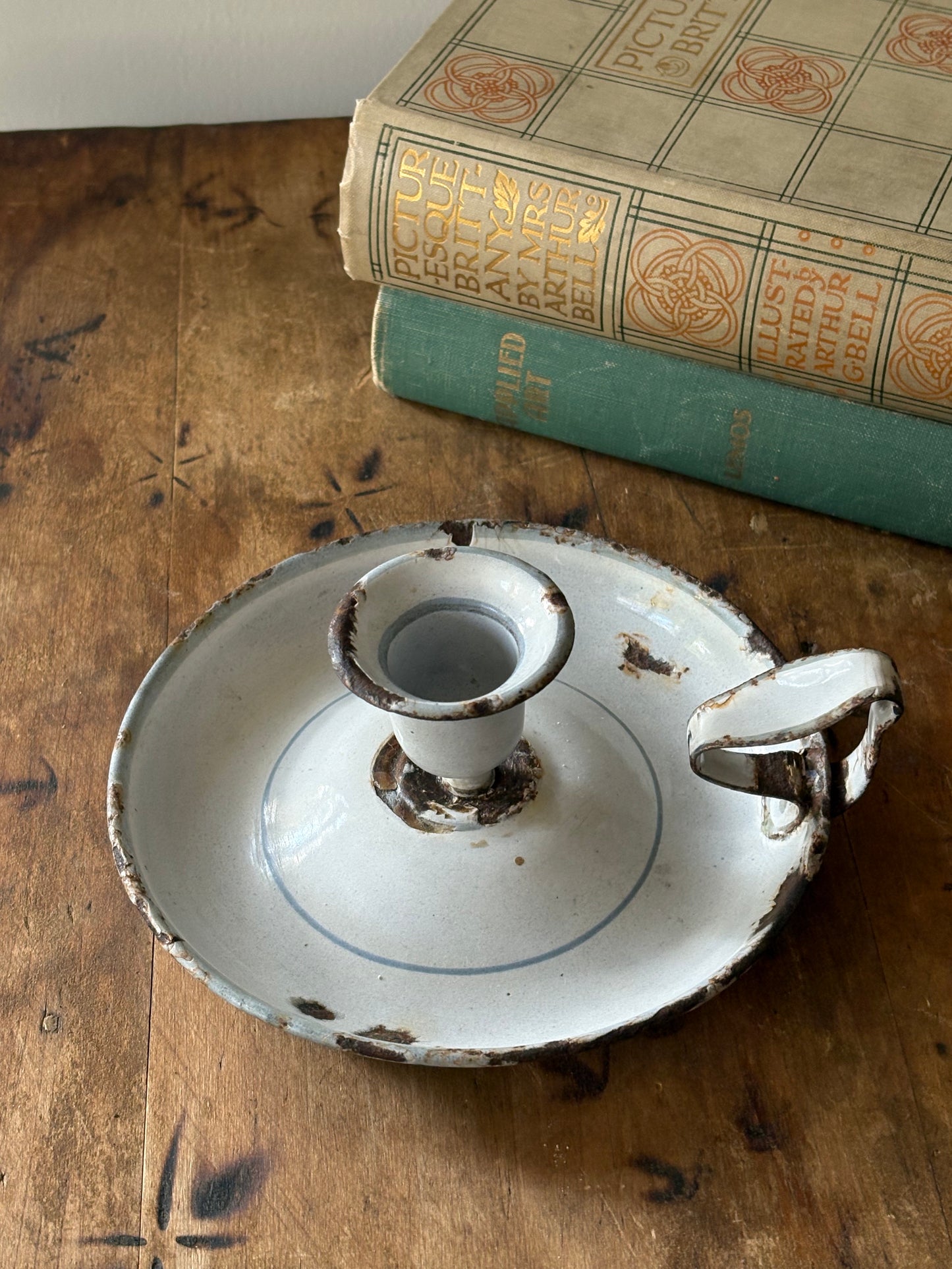 French white enamel chamberstick candleholder