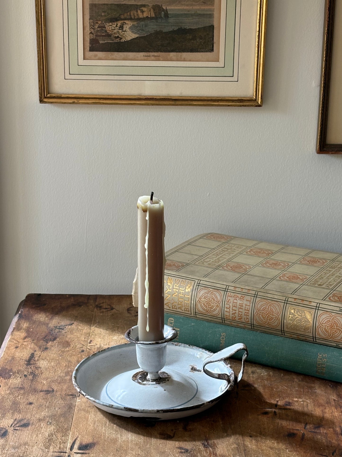 French white enamel chamberstick candleholder