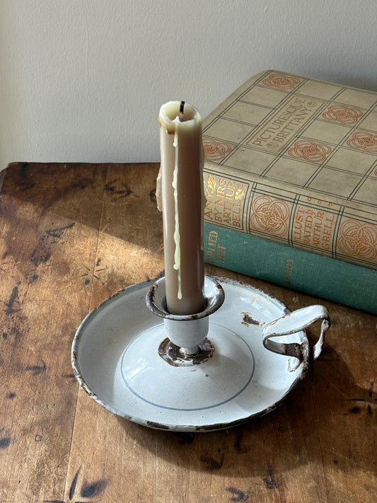 French white enamel chamberstick candleholder