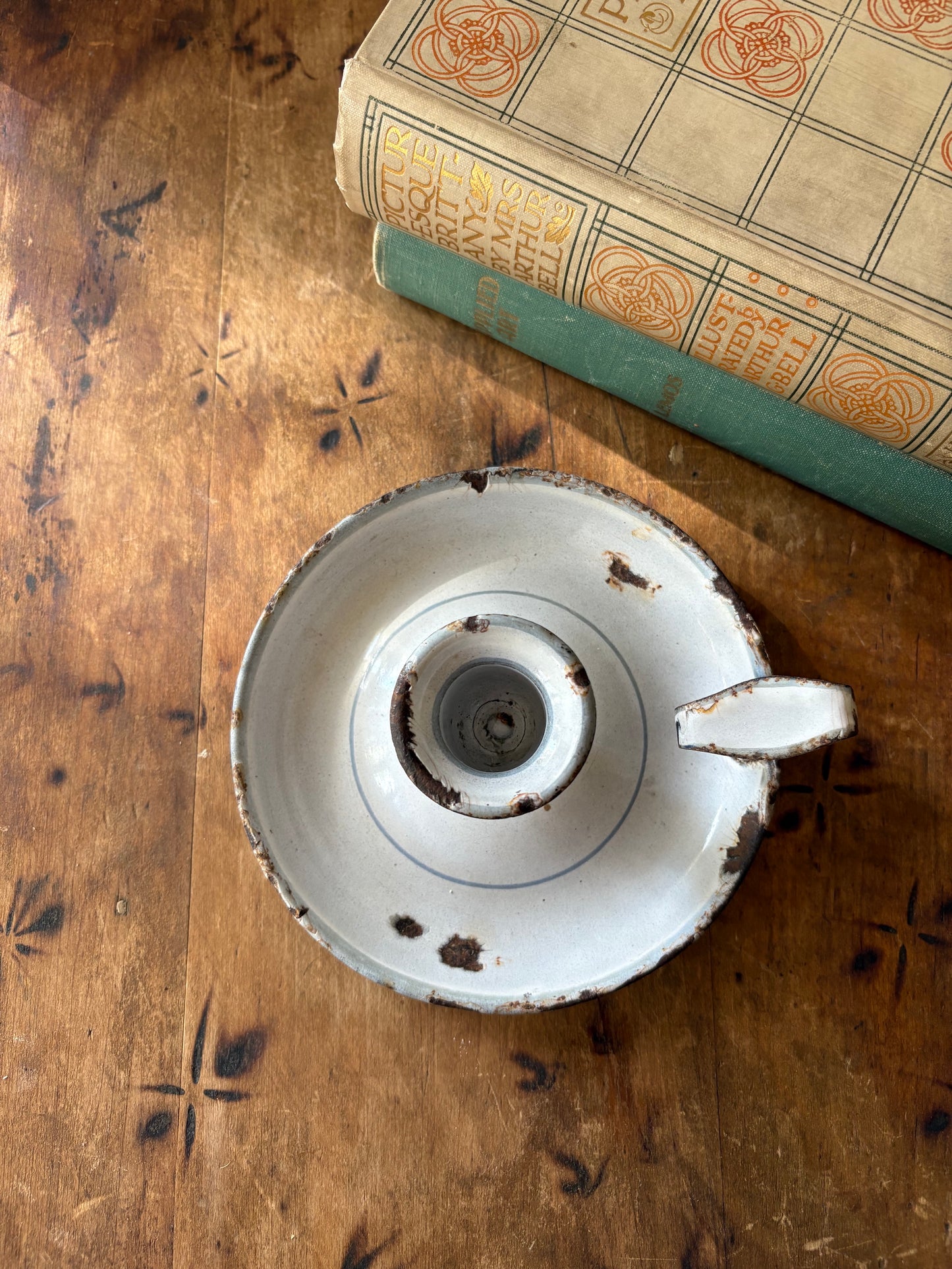 French white enamel chamberstick candleholder