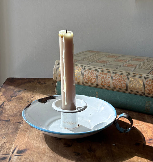 French enamel chamberstick candle holder