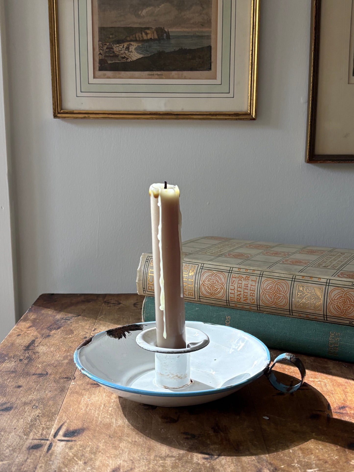 French enamel chamberstick candle holder