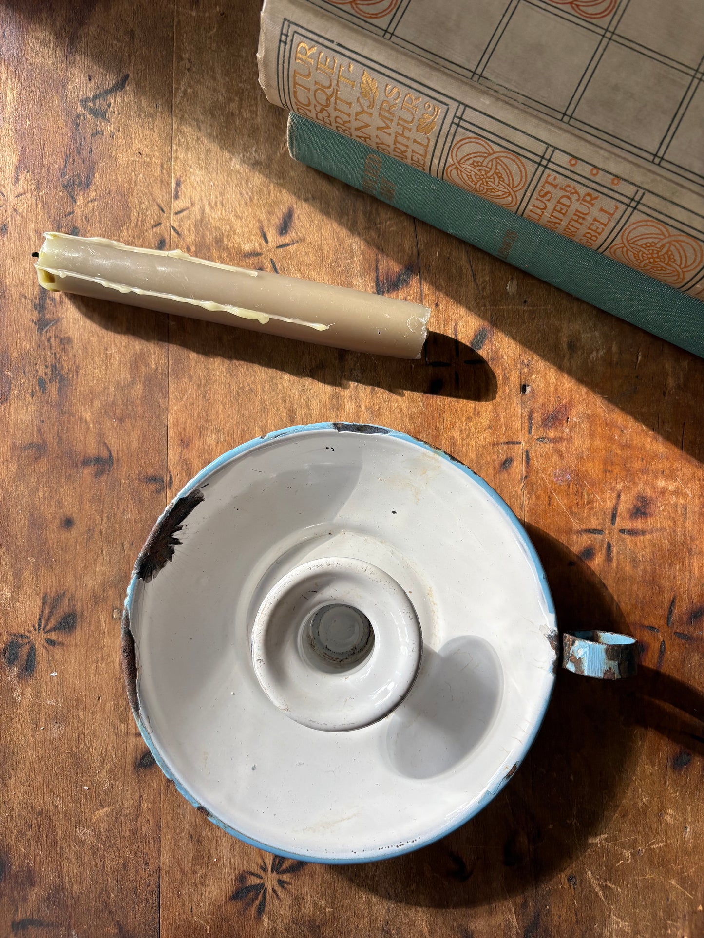 French enamel chamberstick candle holder