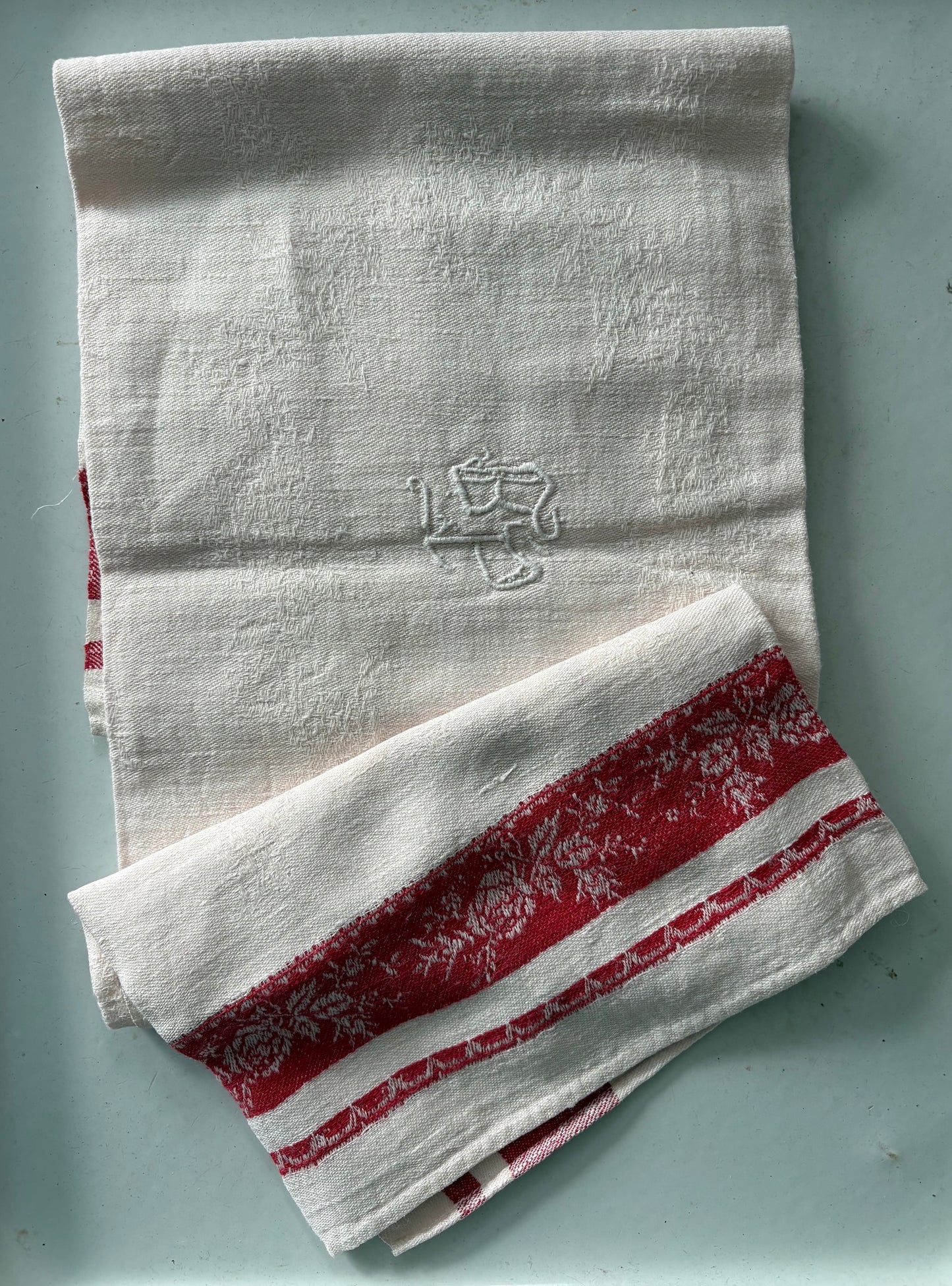 vintage French monogrammed red damask hand towel