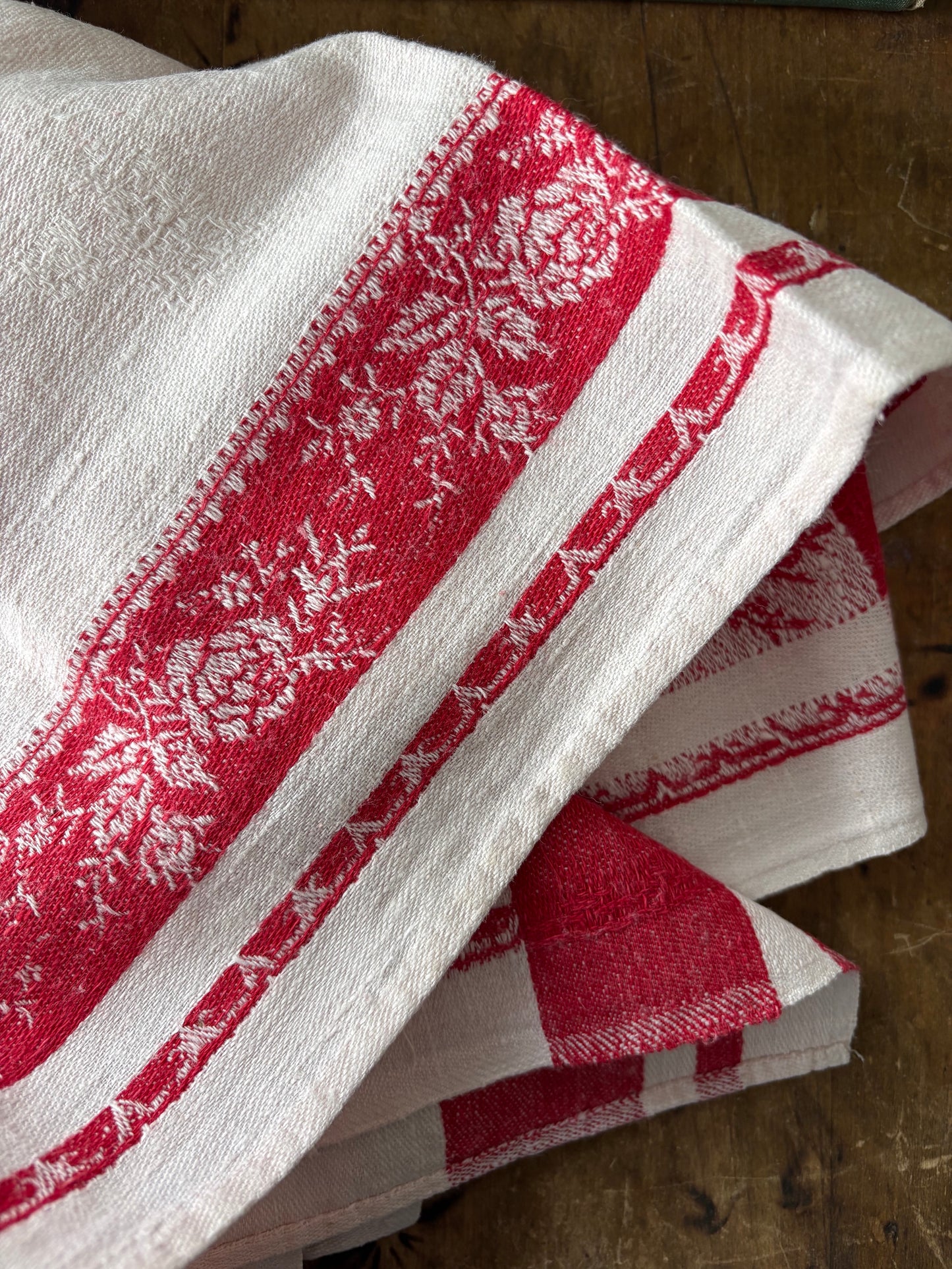 vintage French monogrammed red damask hand towel