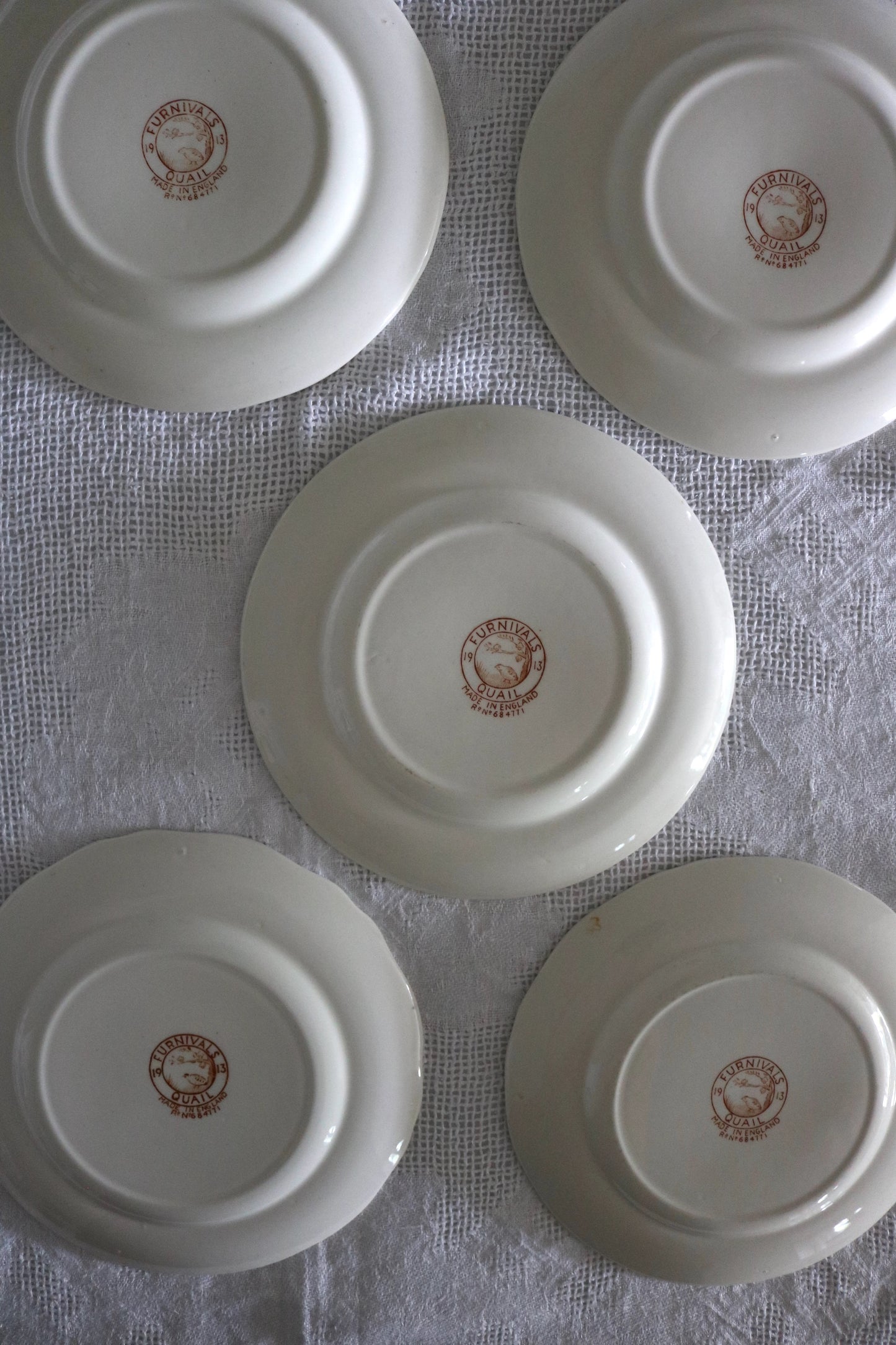 antique brown transferware plates 'Furnivals Quail'- set of 5