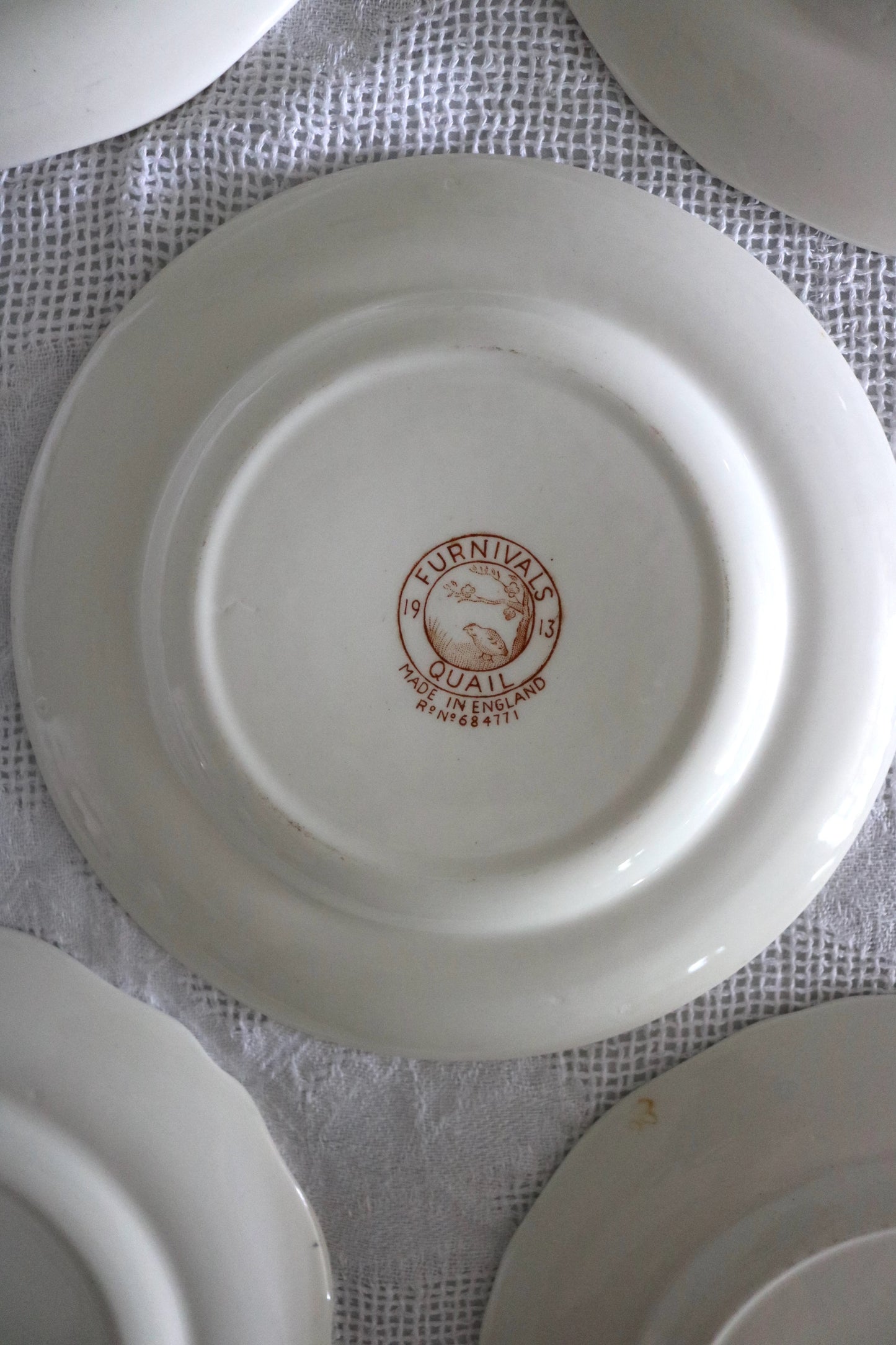 antique brown transferware plates 'Furnivals Quail'- set of 5