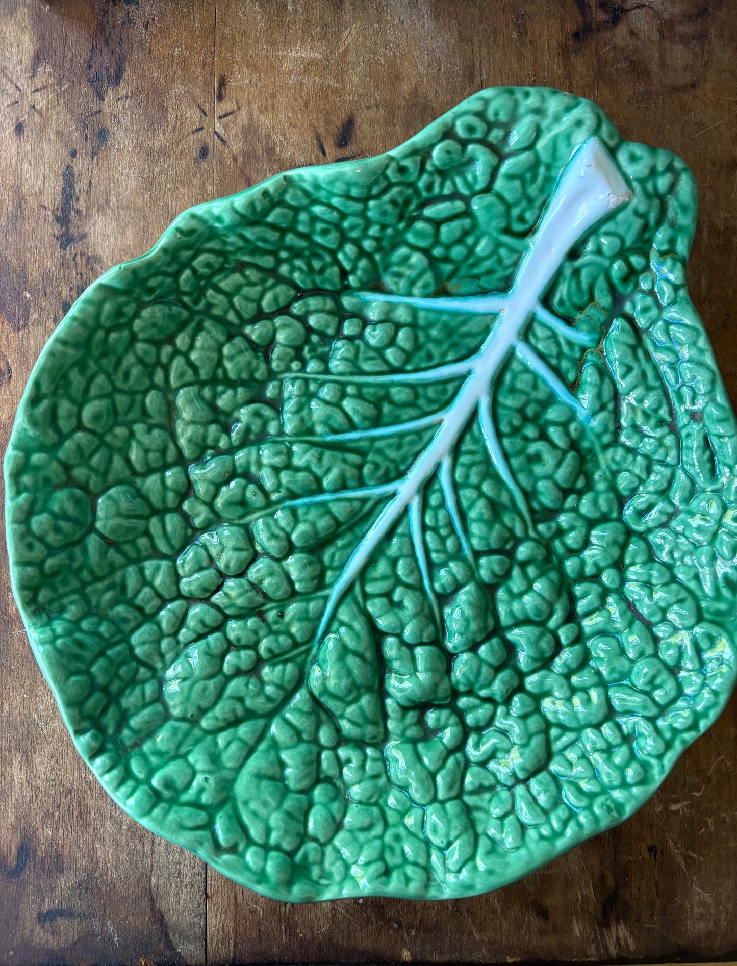 vintage Bordallo Pinheiro majolica cabbage leaf bowl