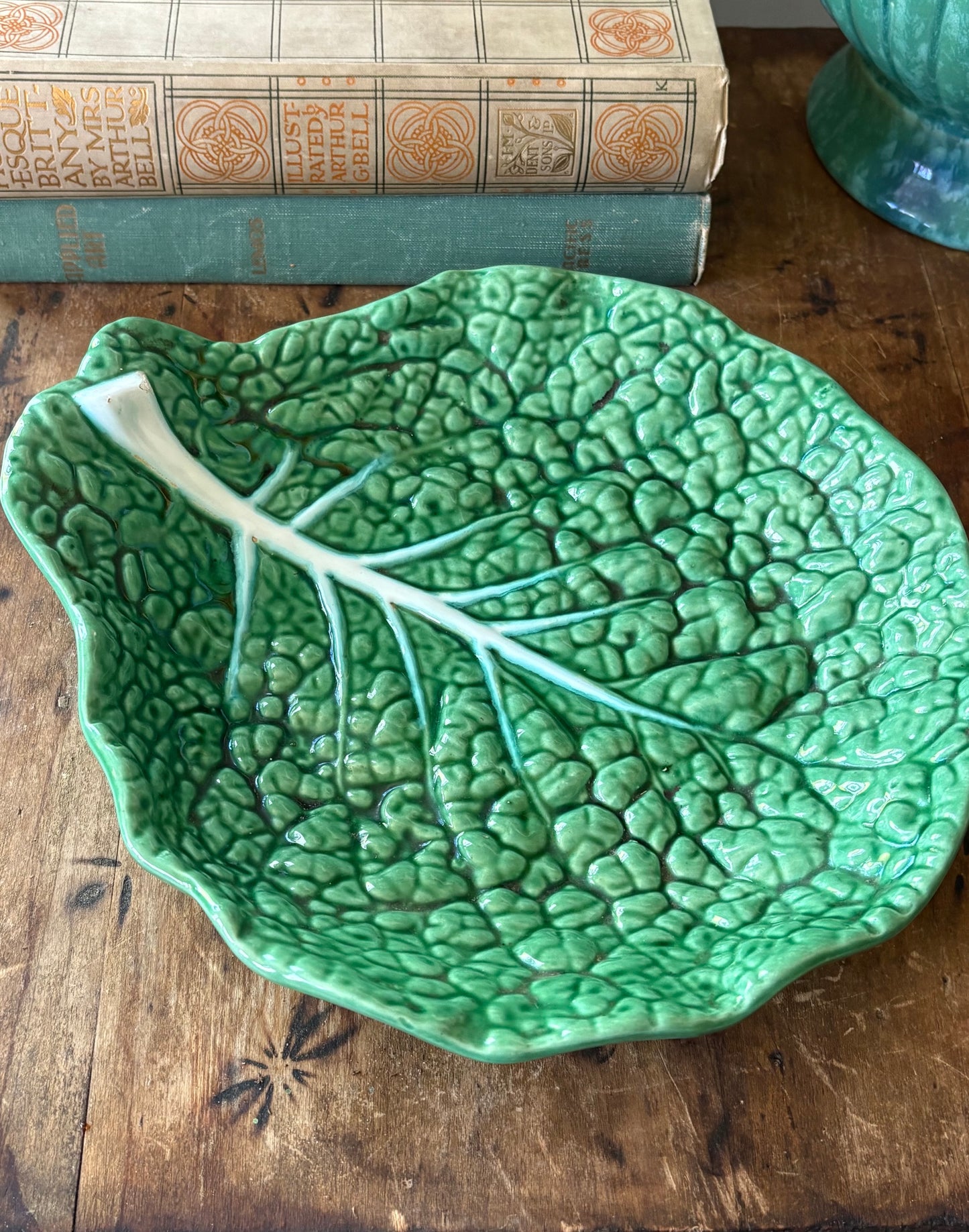 vintage Bordallo Pinheiro majolica cabbage leaf bowl