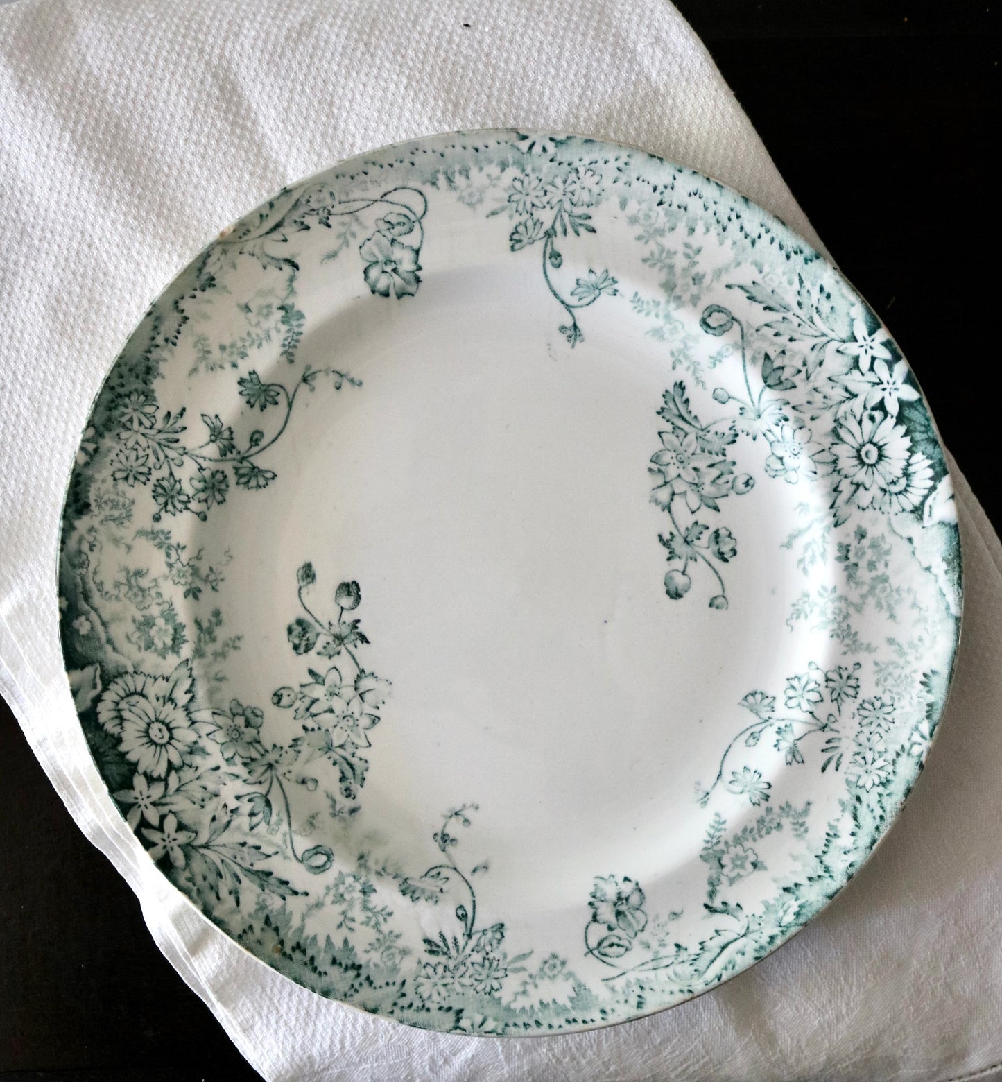 Antique 19th century teal green transferware plate