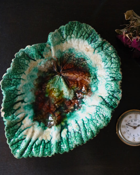 antique Majolica leaf dish