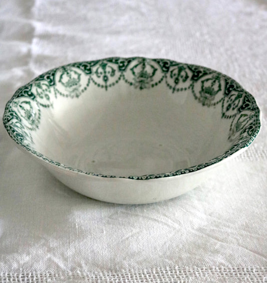 antique English green transferware bowl "Stratton"