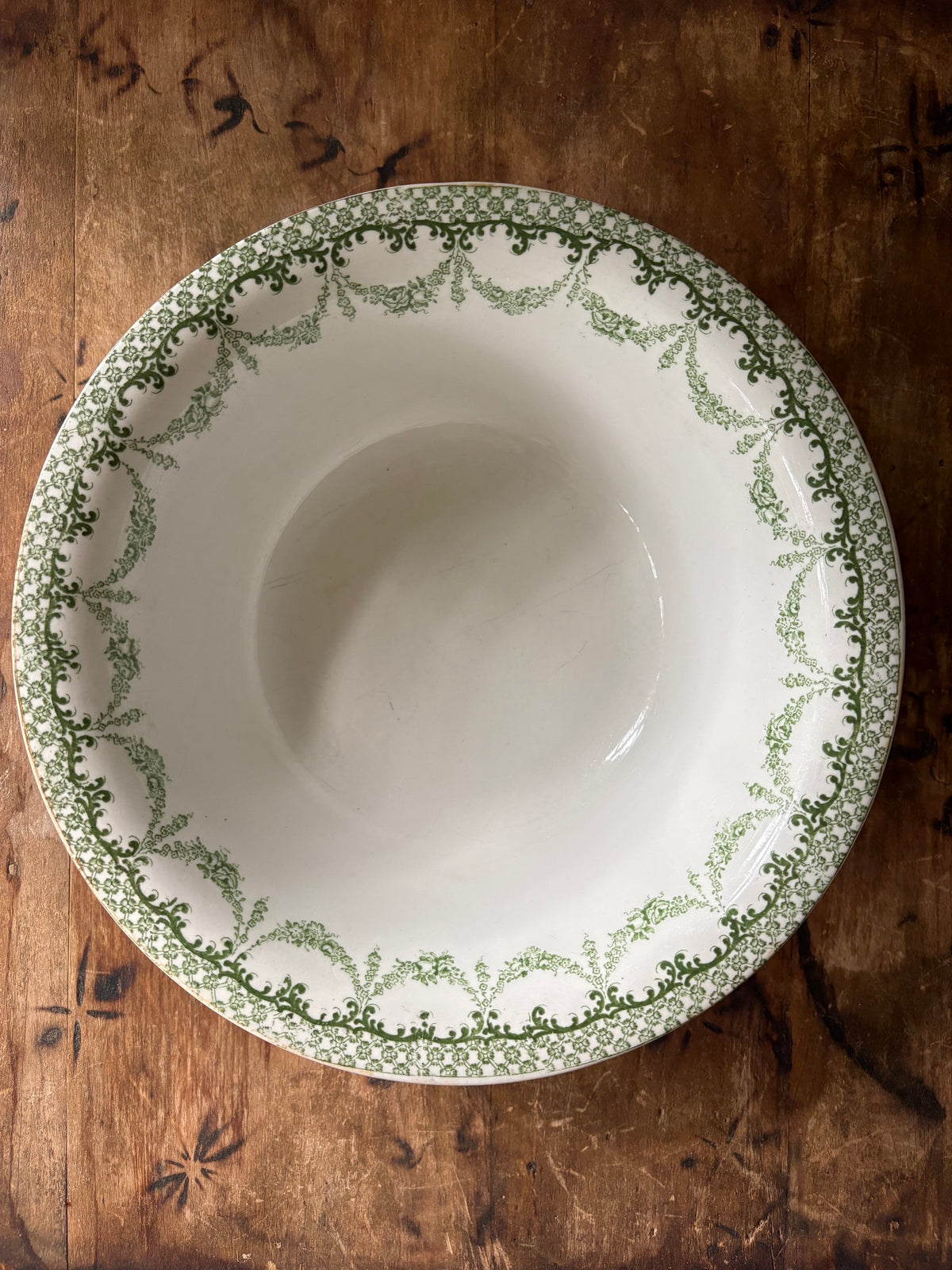 Antique English green transferware bowl 'Malvern' Wood & Sons