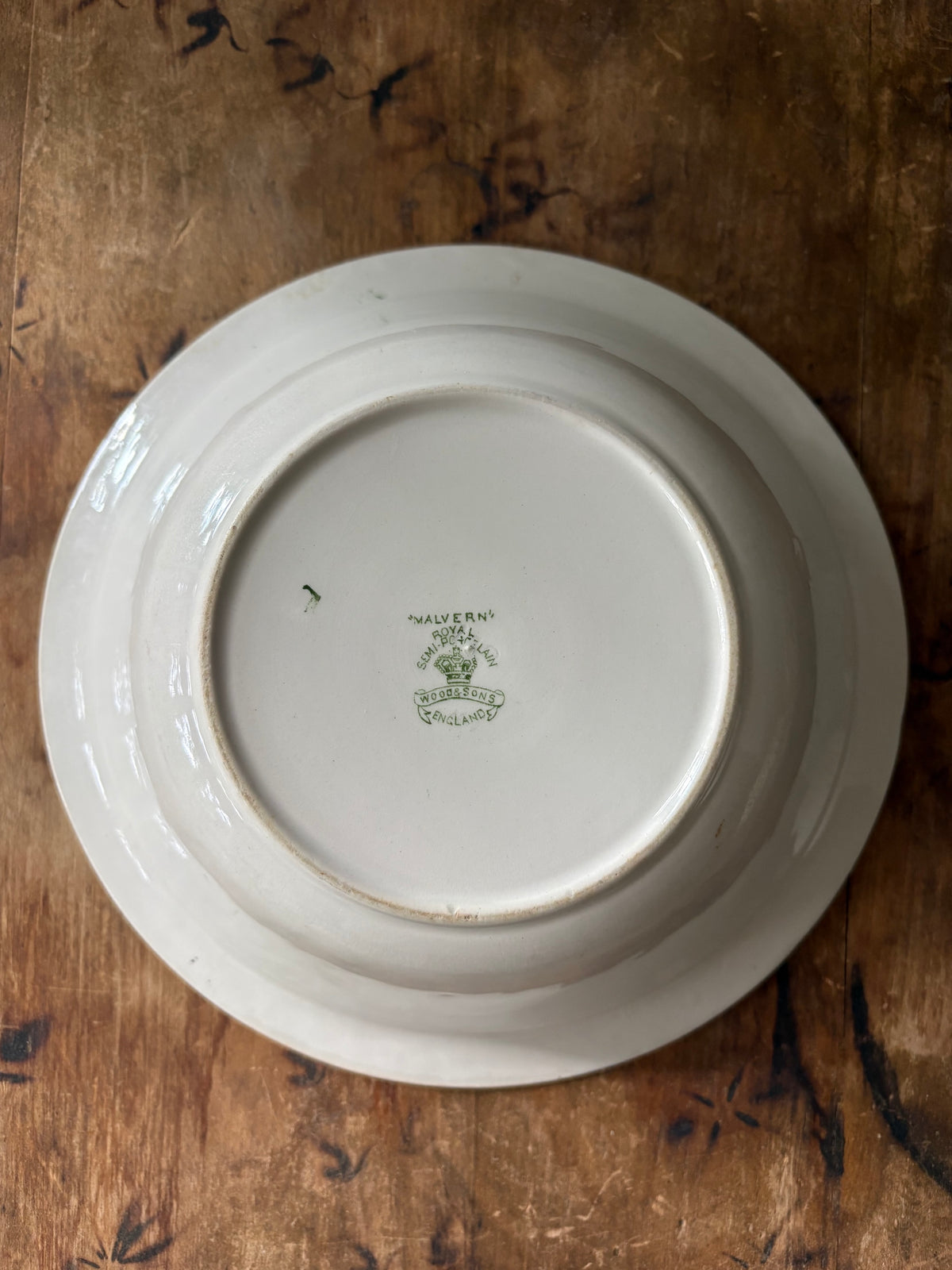 Antique English green transferware bowl 'Malvern' Wood & Sons