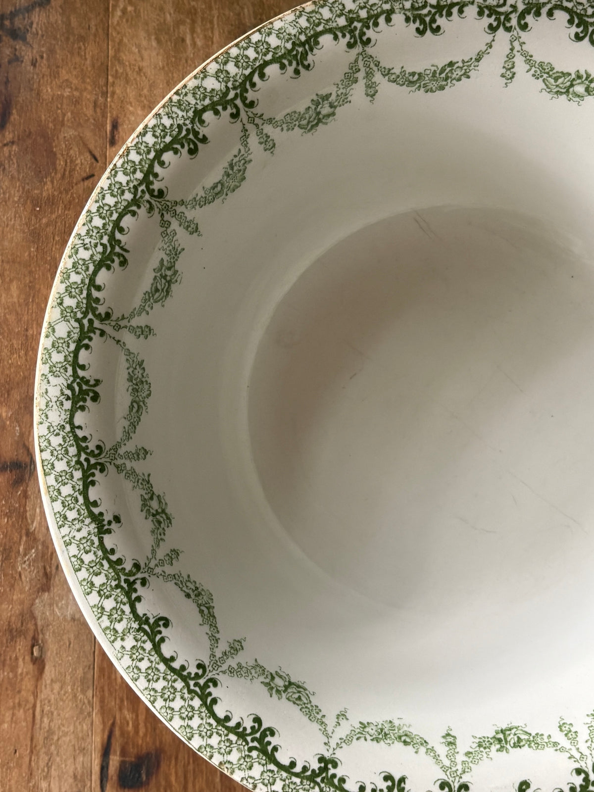 Antique English green transferware bowl 'Malvern' Wood & Sons