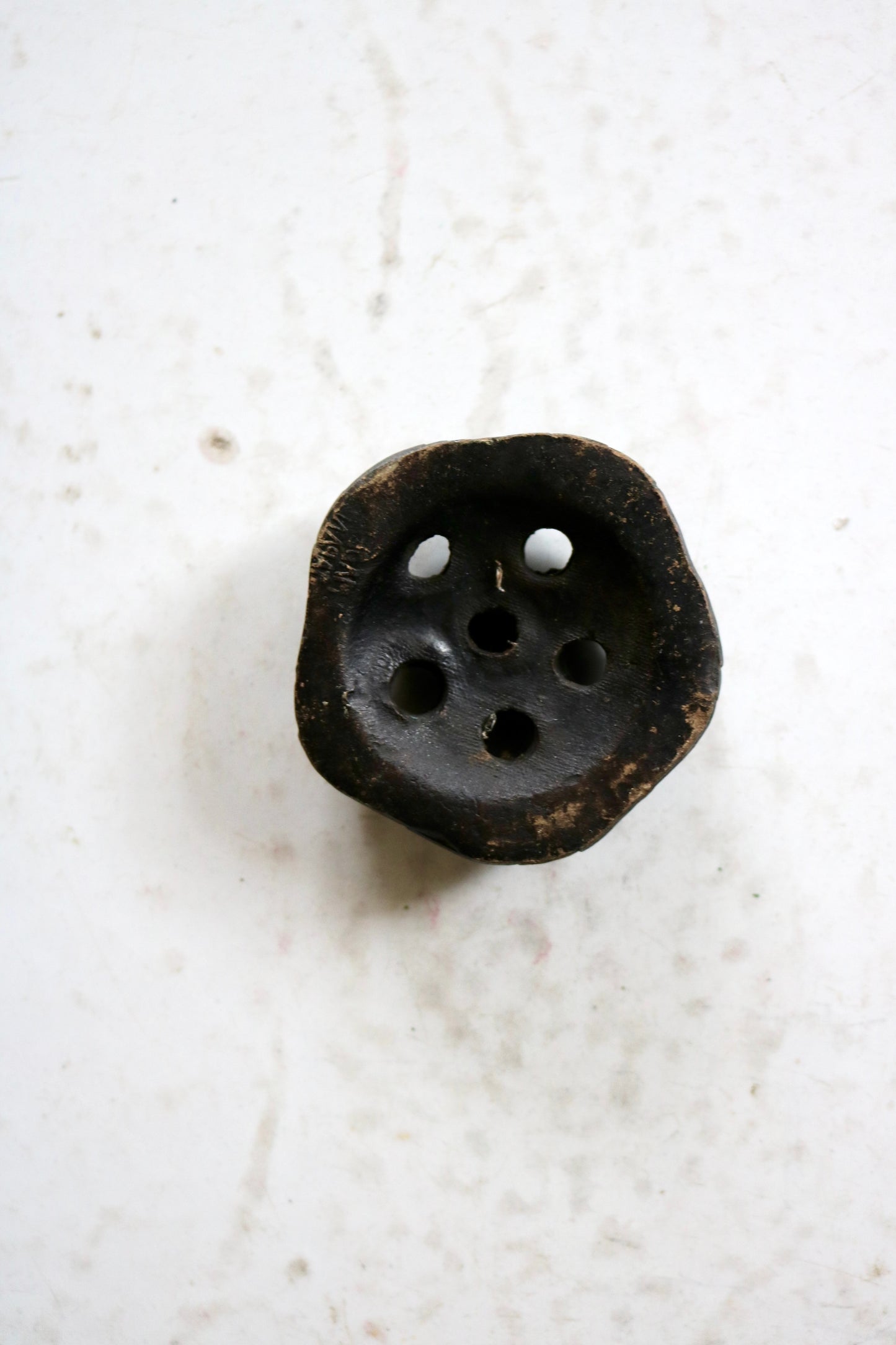 vintage Japanese black clay flower frog