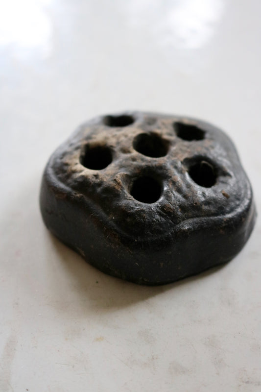 vintage Japanese black clay flower frog