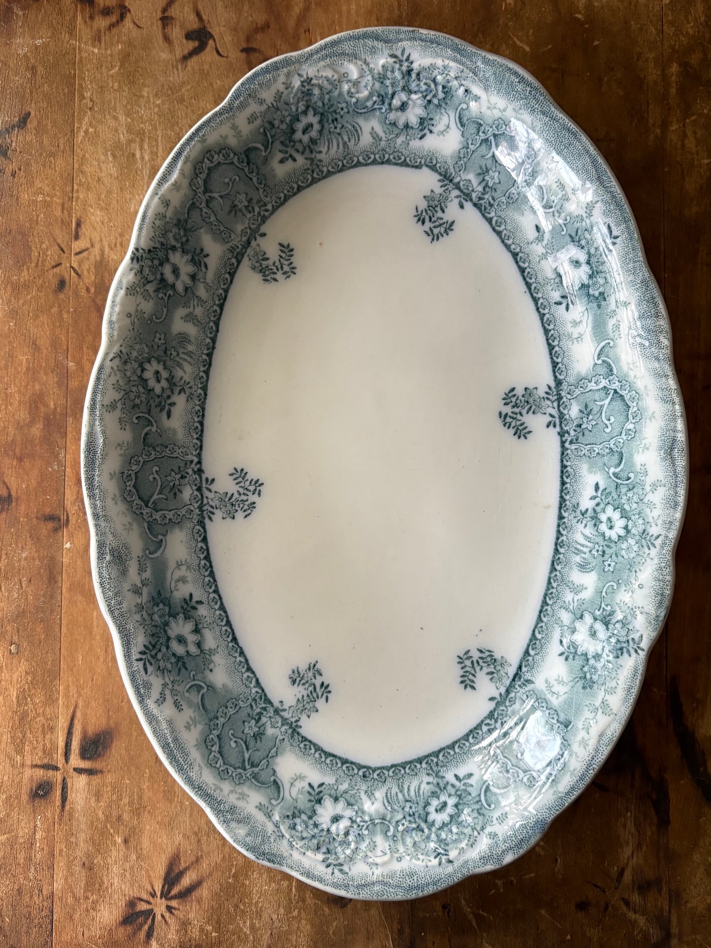 vintage large teal blue transferware platter 'Clive' by Stanley Pottery England