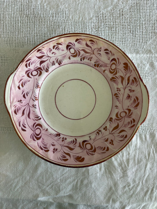 antique English pink lustreware plate