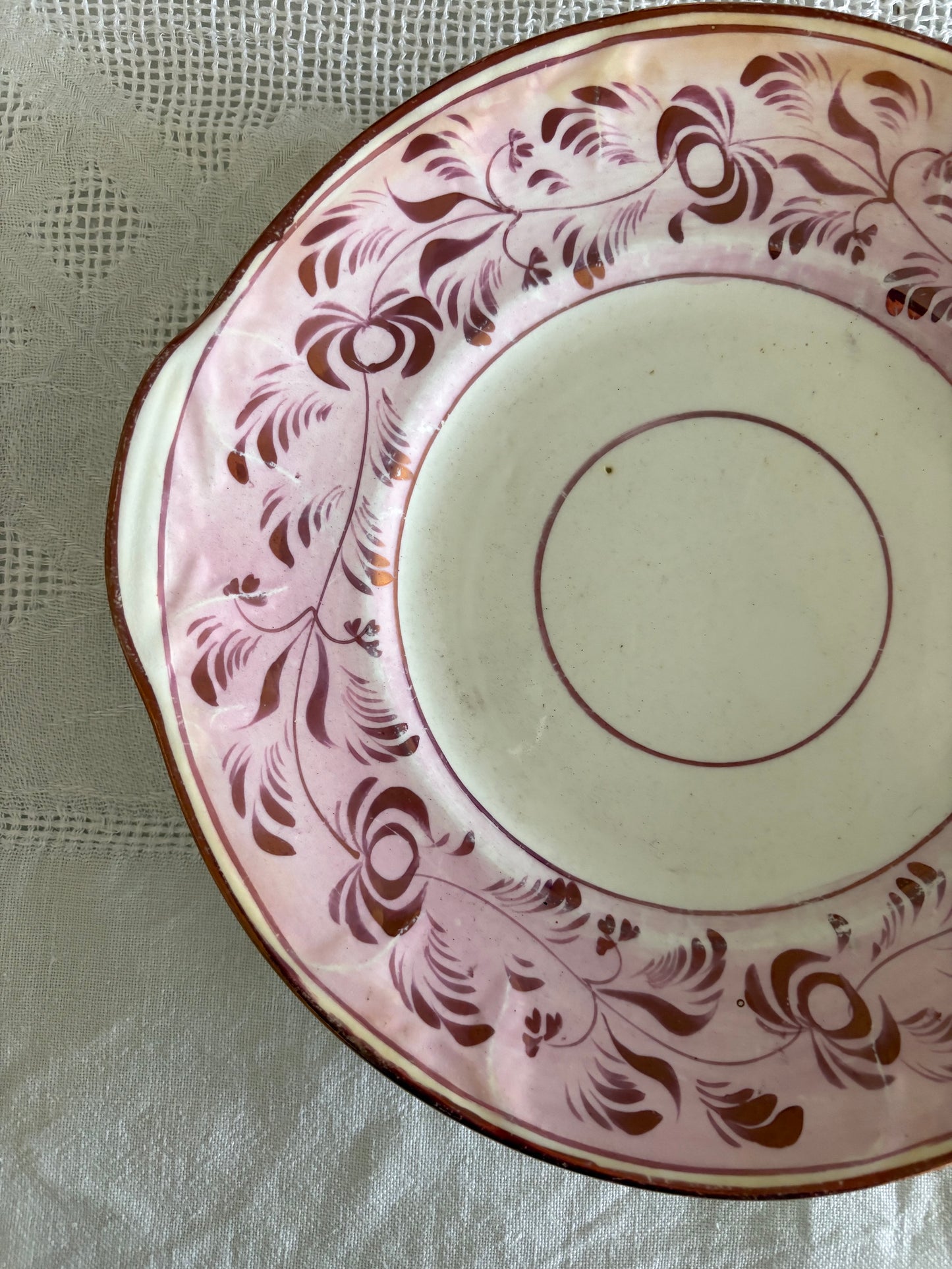 antique English pink lustreware plate