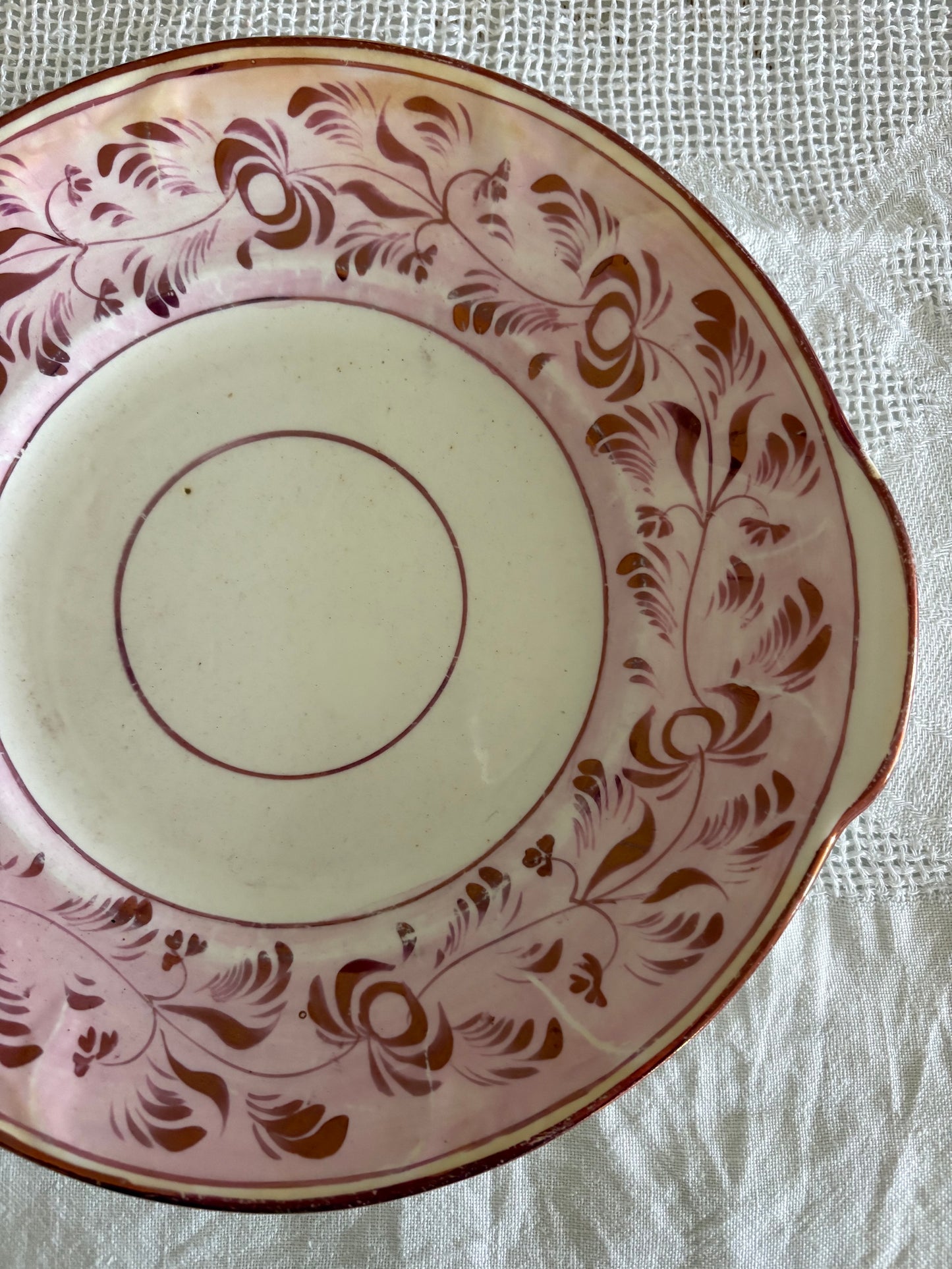antique English pink lustreware plate