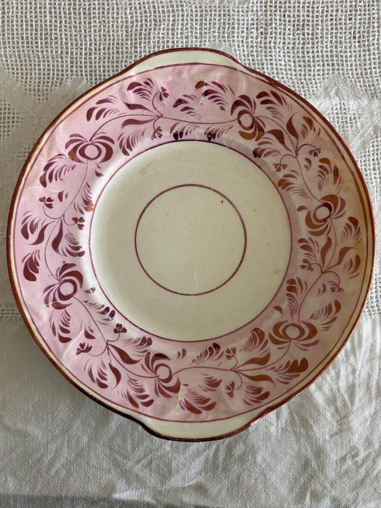 antique English pink lustreware plate