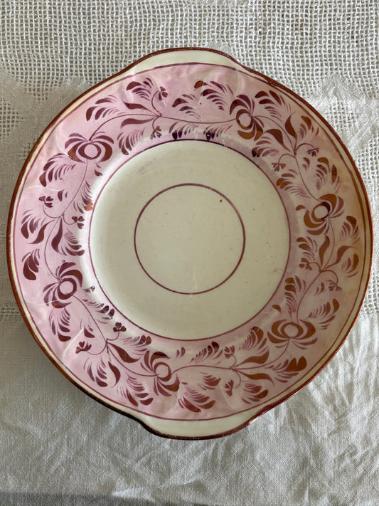antique English pink lustreware plate