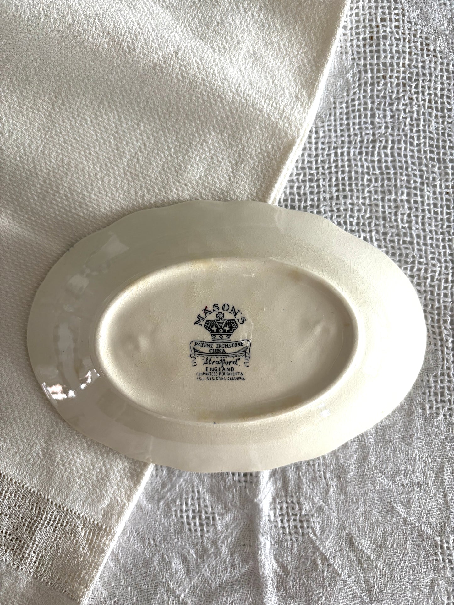 Mason's "Stratford" blue grey transferware oval serving dish