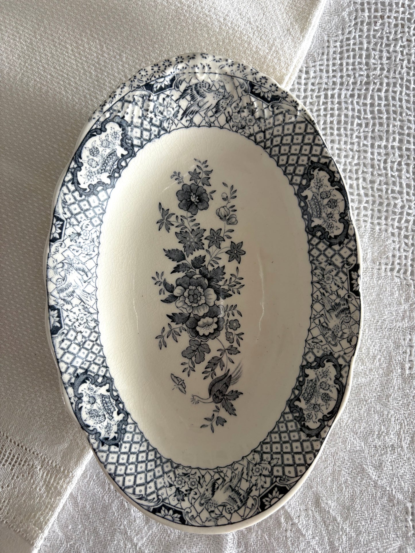 Mason's "Stratford" blue grey transferware oval serving dish