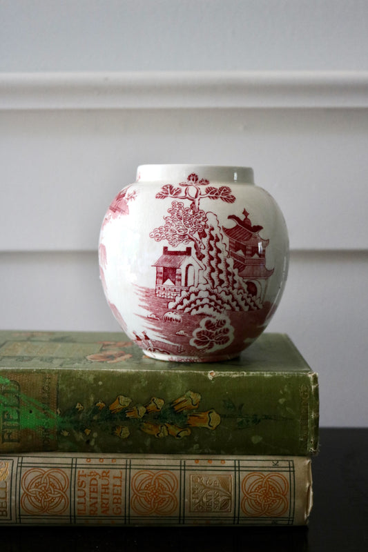 Antique Mason's red cranberry transferware ironstone jar