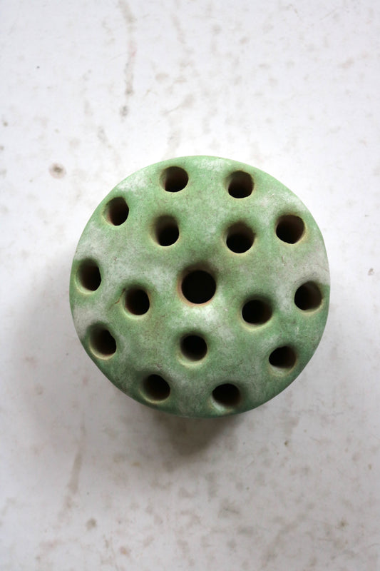 vintage matte green ceramic flower frog