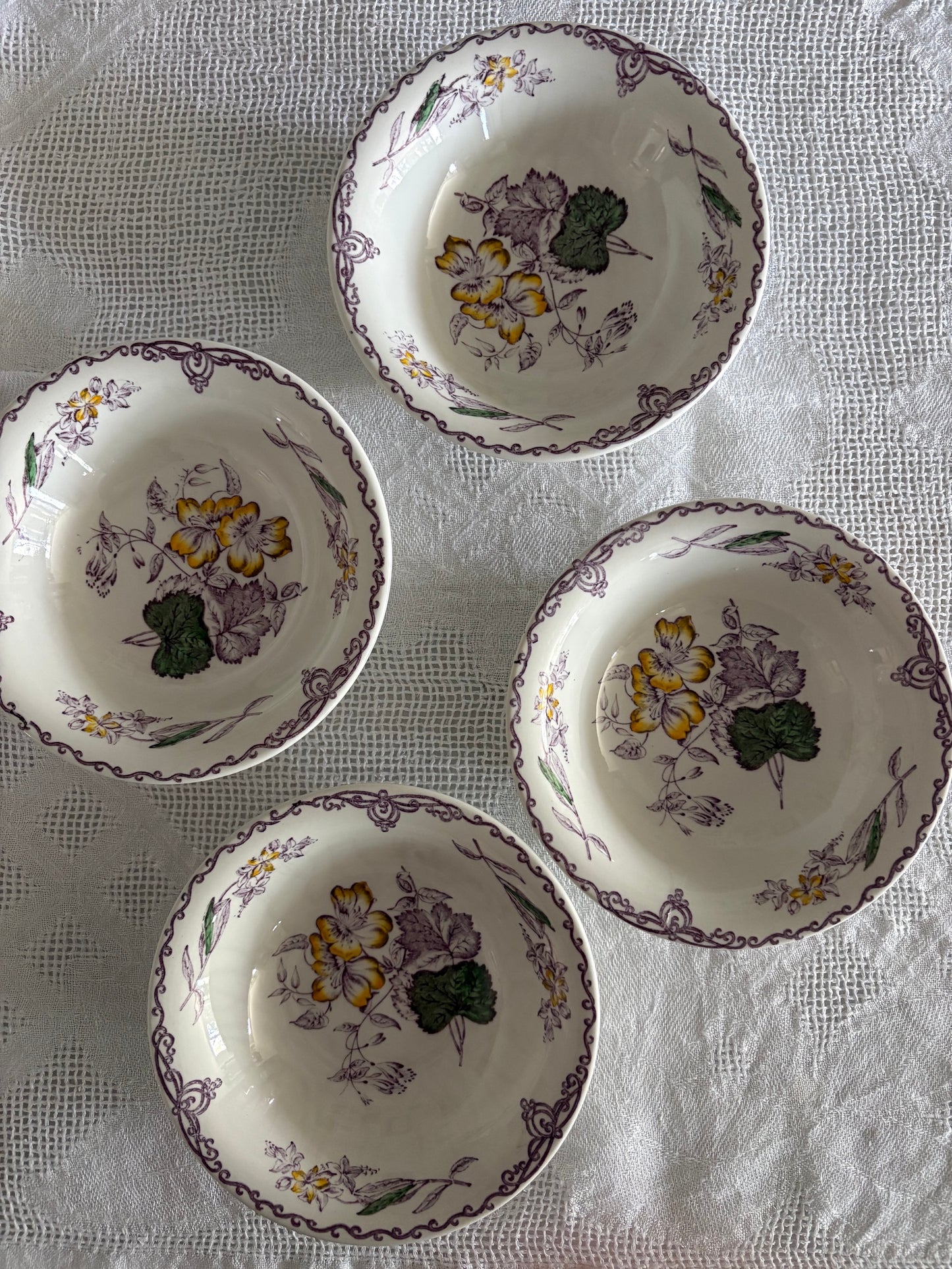 English Burgess & Leigh transferware serving bowls in Apsley Plants pattern
