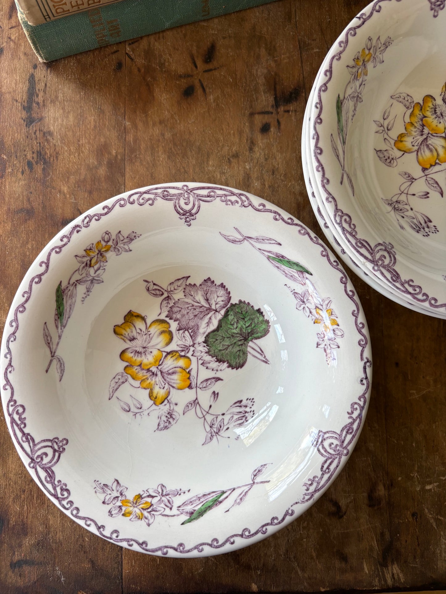English Burgess & Leigh transferware serving bowls in Apsley Plants pattern