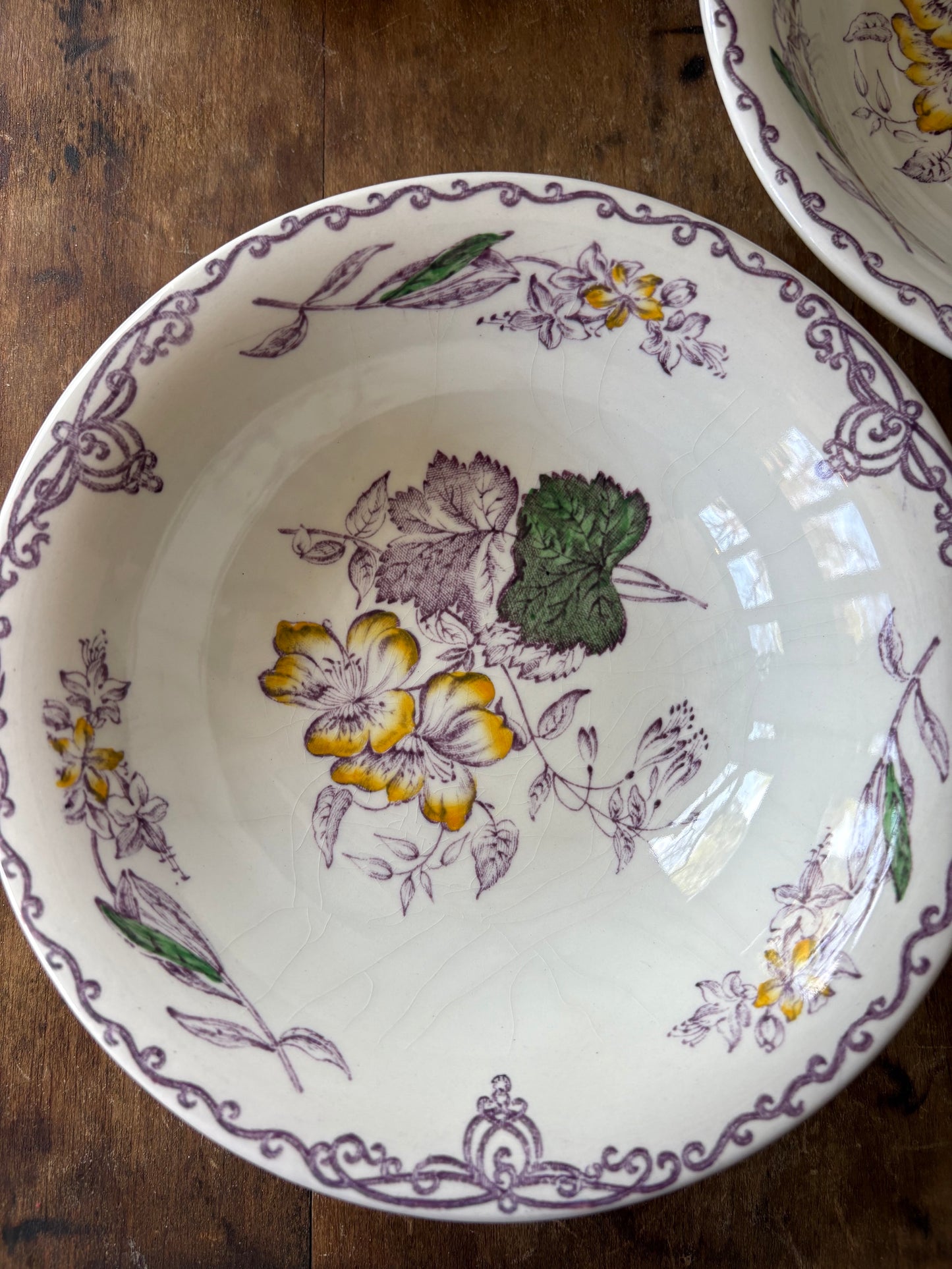 English Burgess & Leigh transferware serving bowls in Apsley Plants pattern