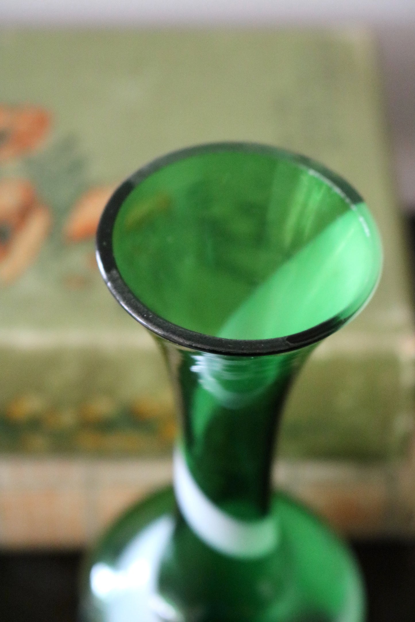 vintage candy stripe green art glass vase