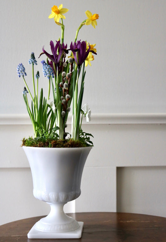 vintage white milkglass pedestal planter