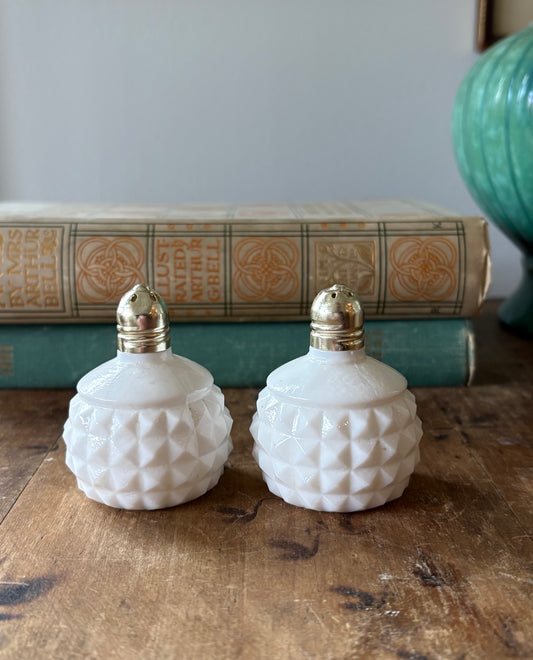 vintage milk glass salt and pepper shaker set