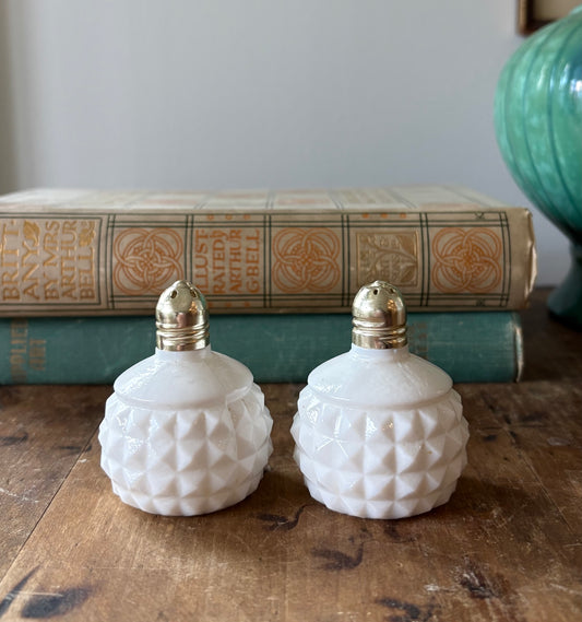vintage milk glass salt and pepper shaker set