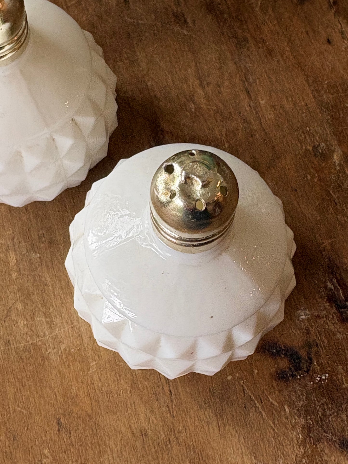 vintage milk glass salt and pepper shaker set