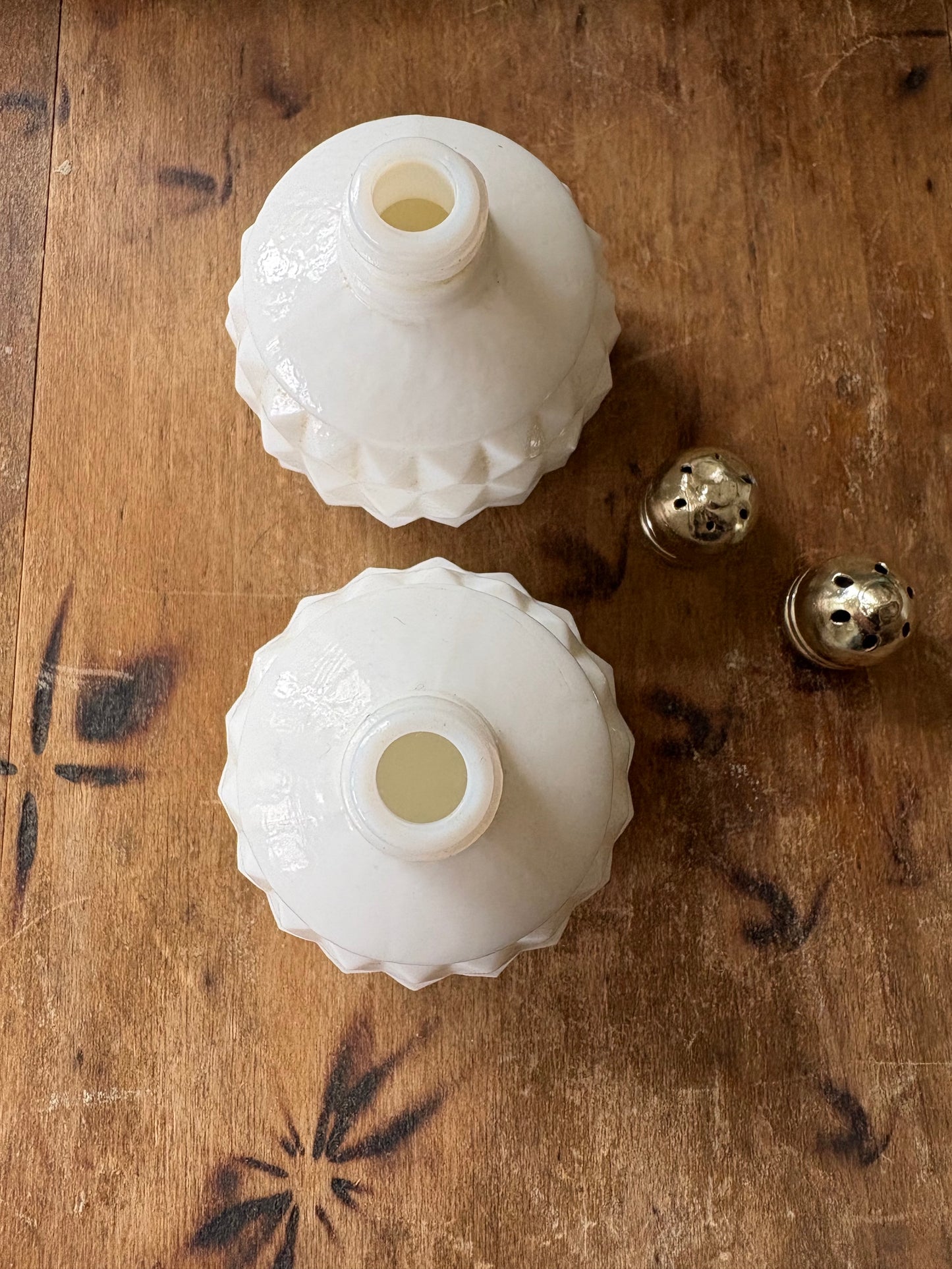 vintage milk glass salt and pepper shaker set