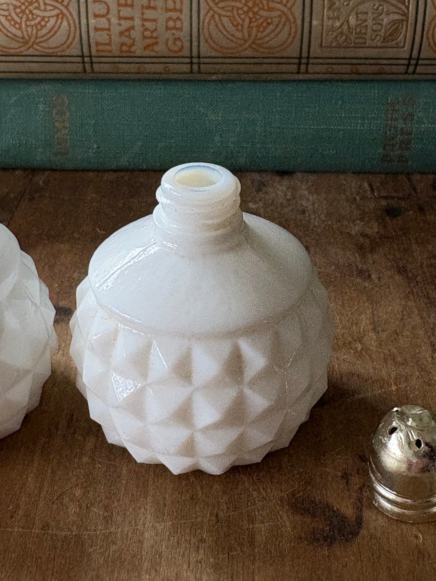 vintage milk glass salt and pepper shaker set