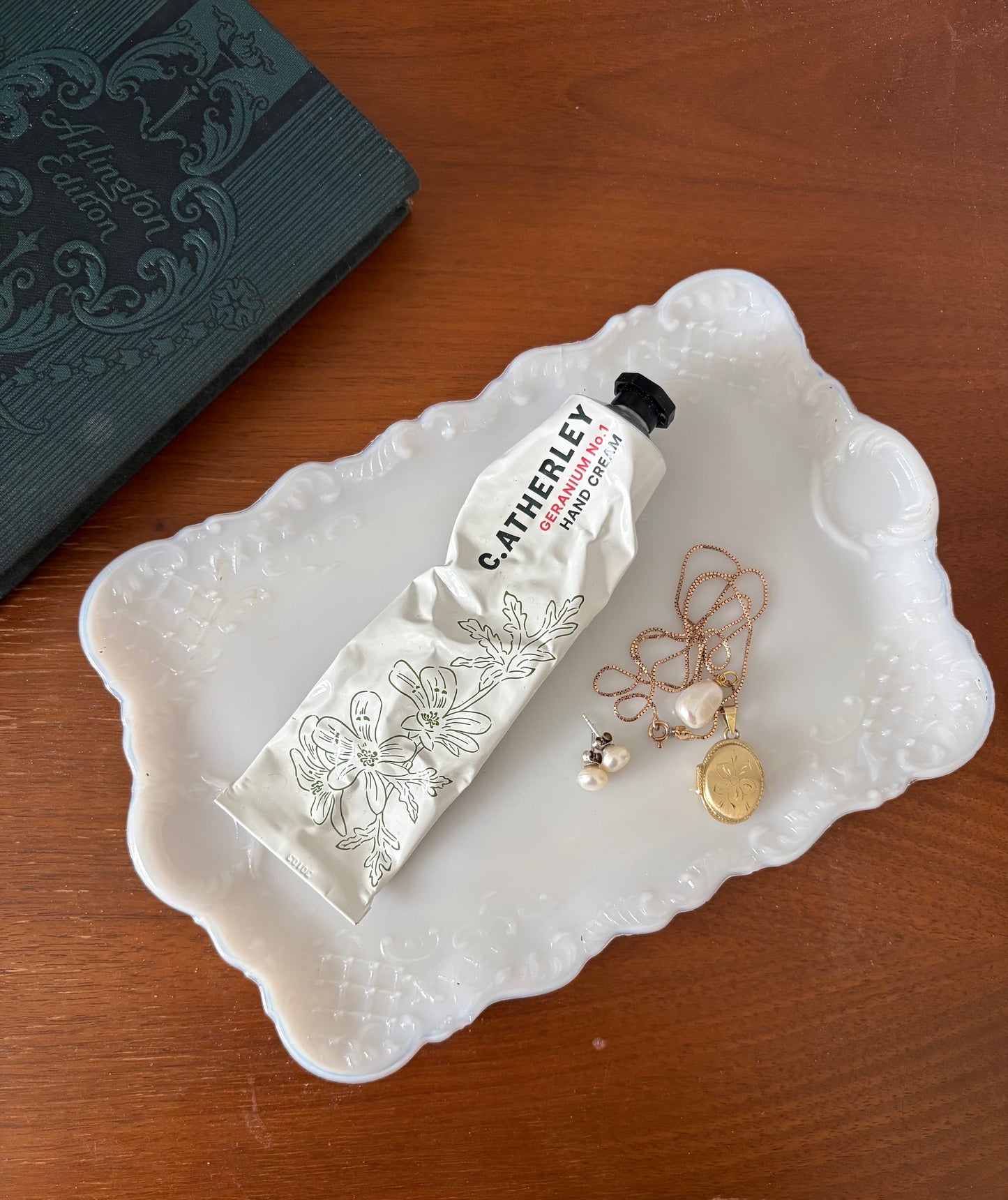 Victorian milk glass dresser/vanity tray