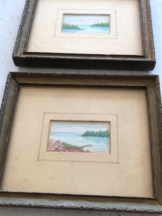set of 2 vintage watercolour landscape paintings