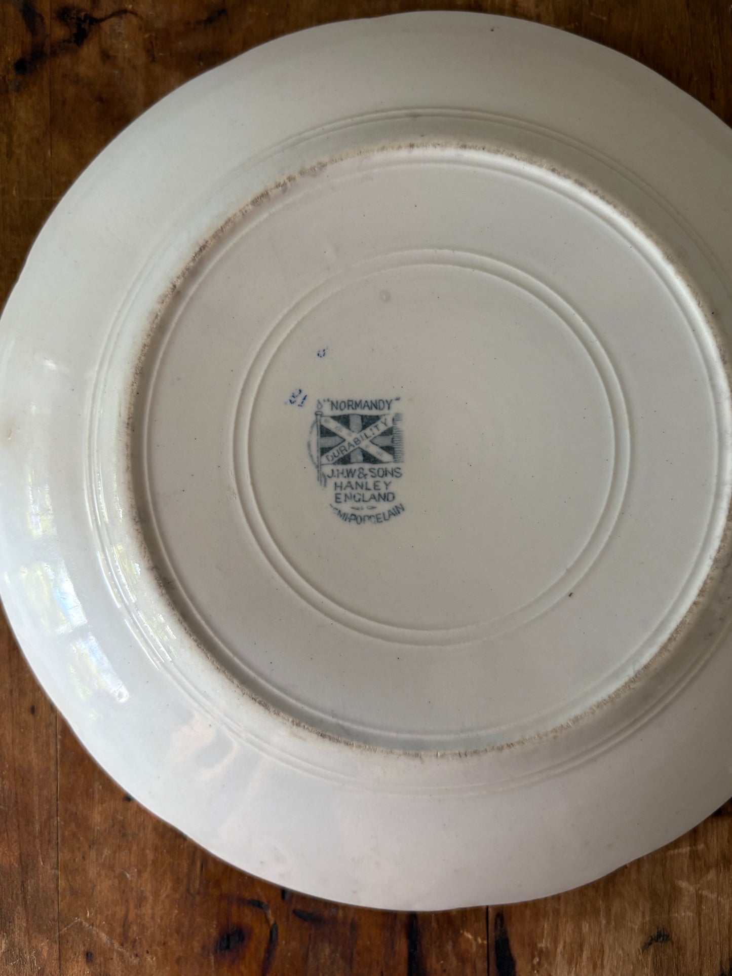 English blue floral transferware plate 'Normandy' by JH Weatherby & Sons