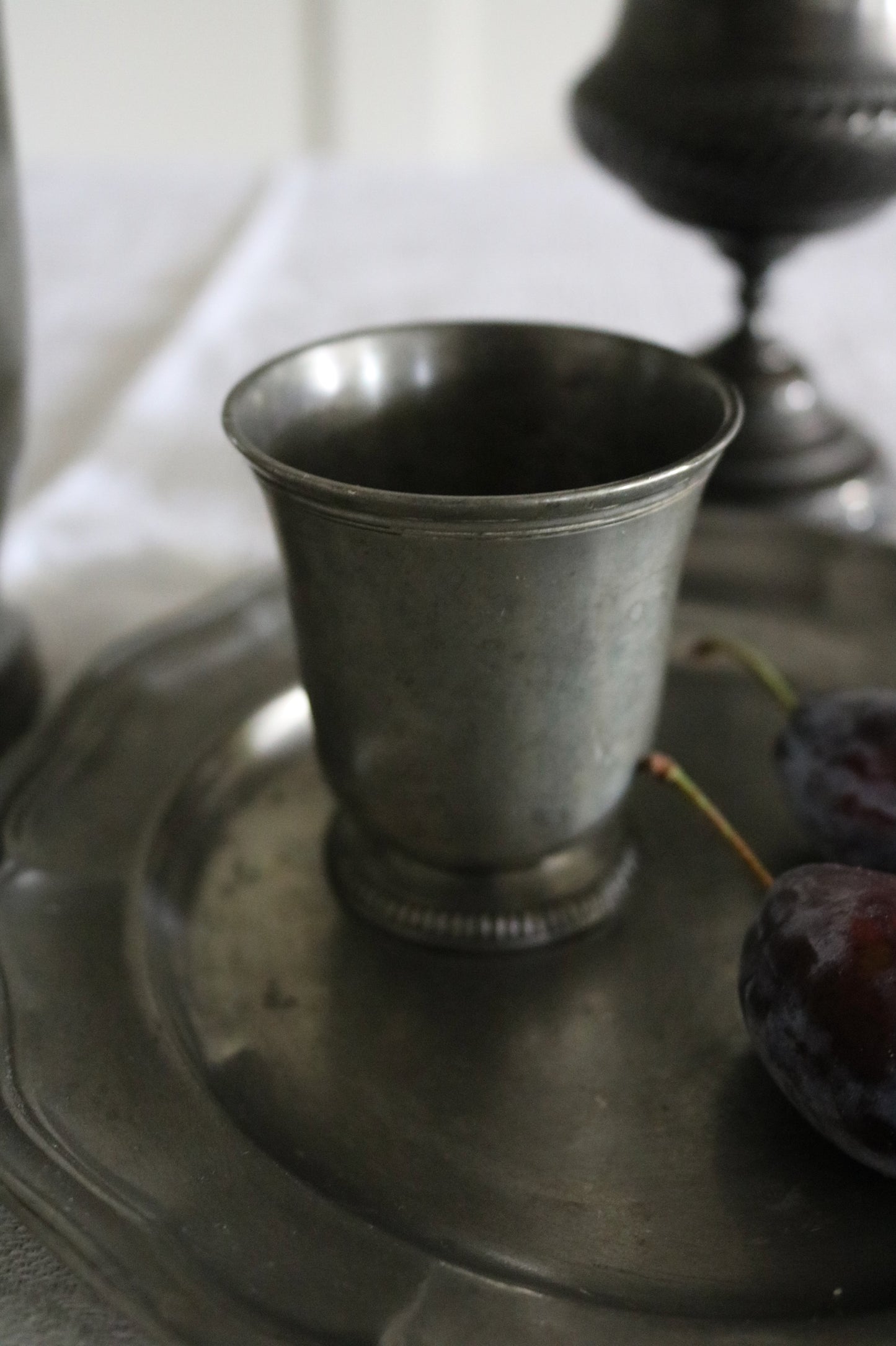 antique pewter cup / bud vase