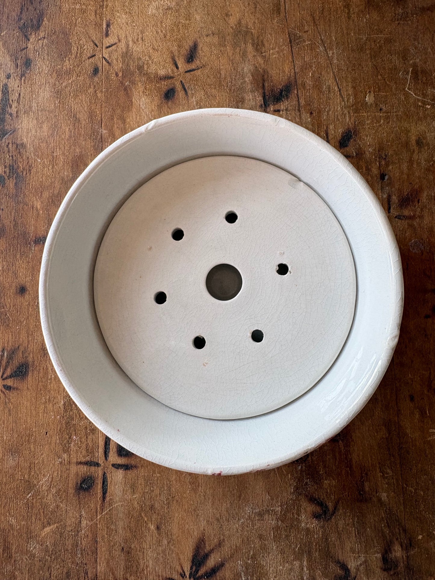 antique pink floral transferware soap dish with drain plate