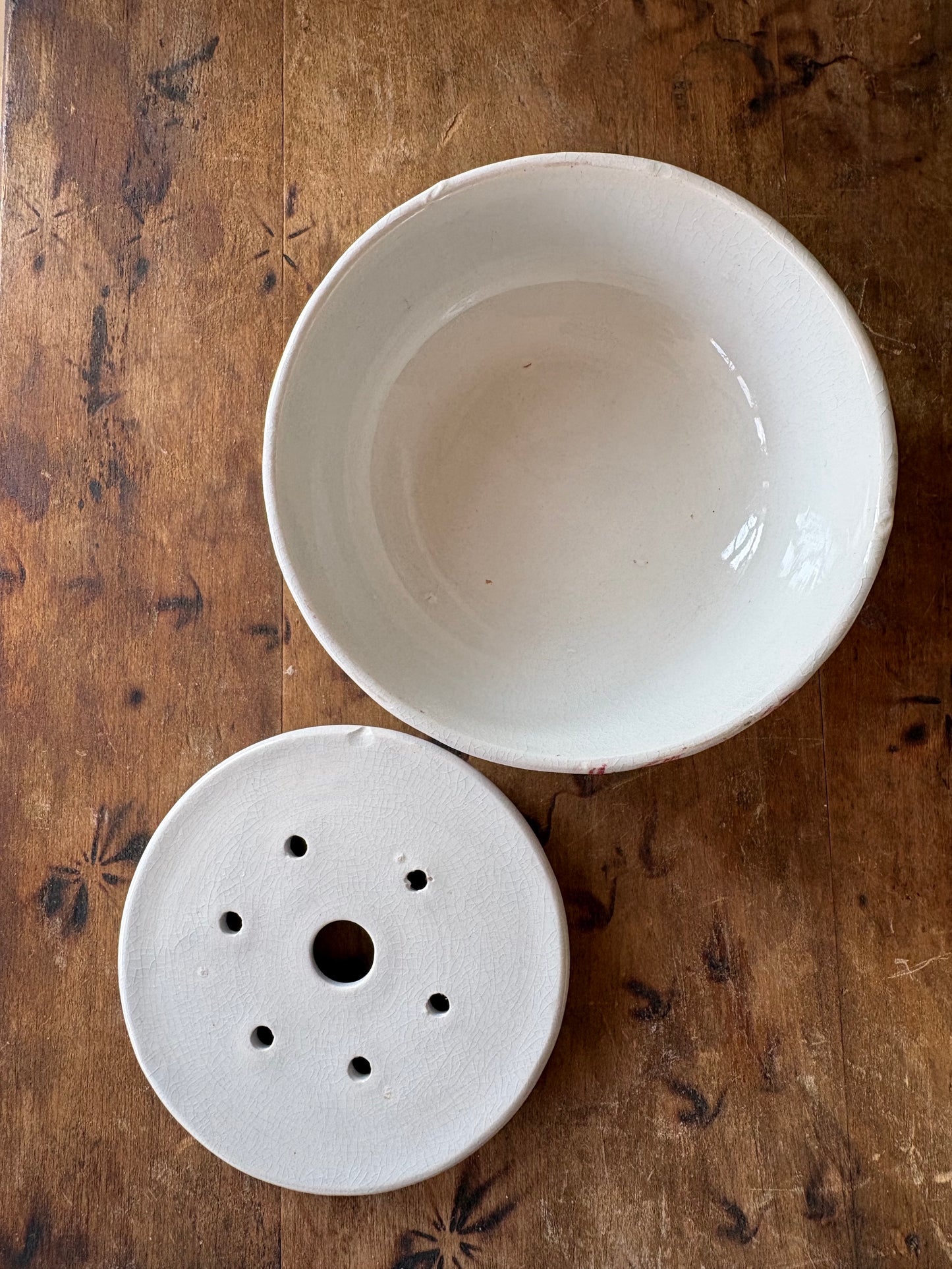 antique pink floral transferware soap dish with drain plate