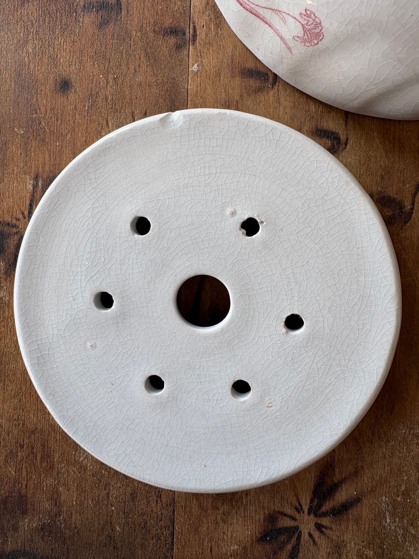 antique pink floral transferware soap dish with drain plate