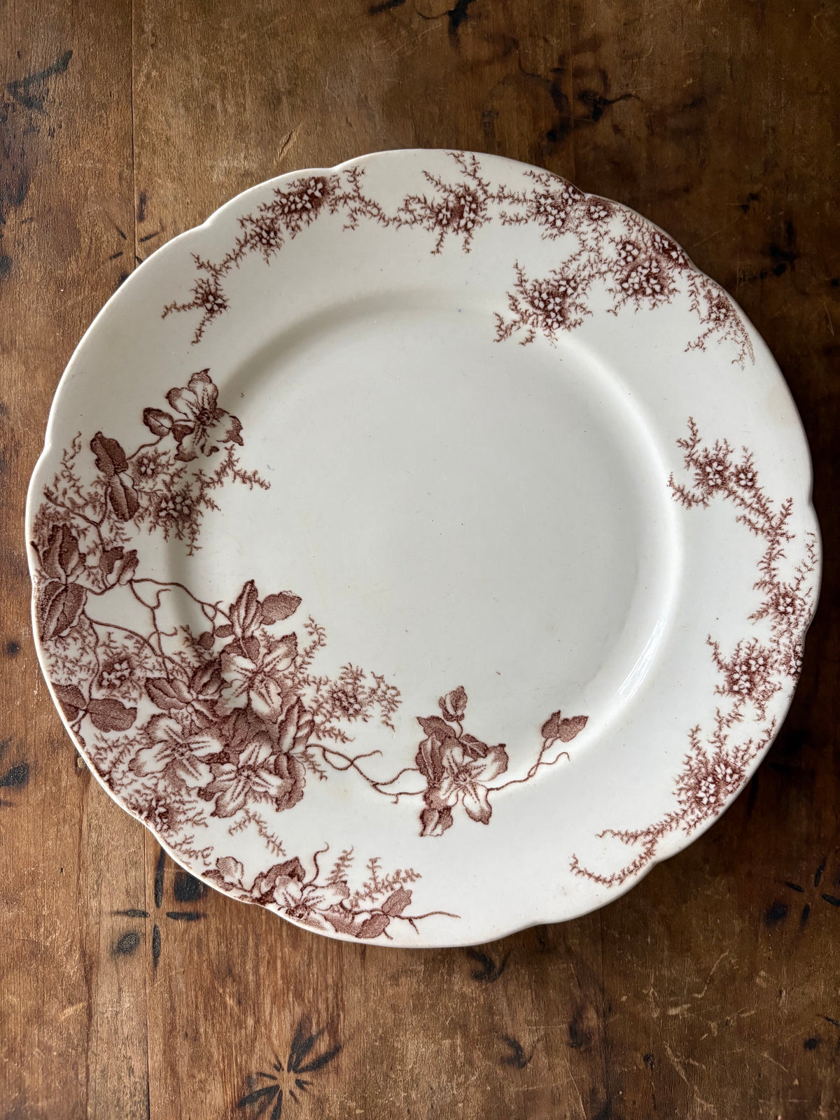 antique English brown transferware plates / set of 3 / instant plate wall display/ Clifford