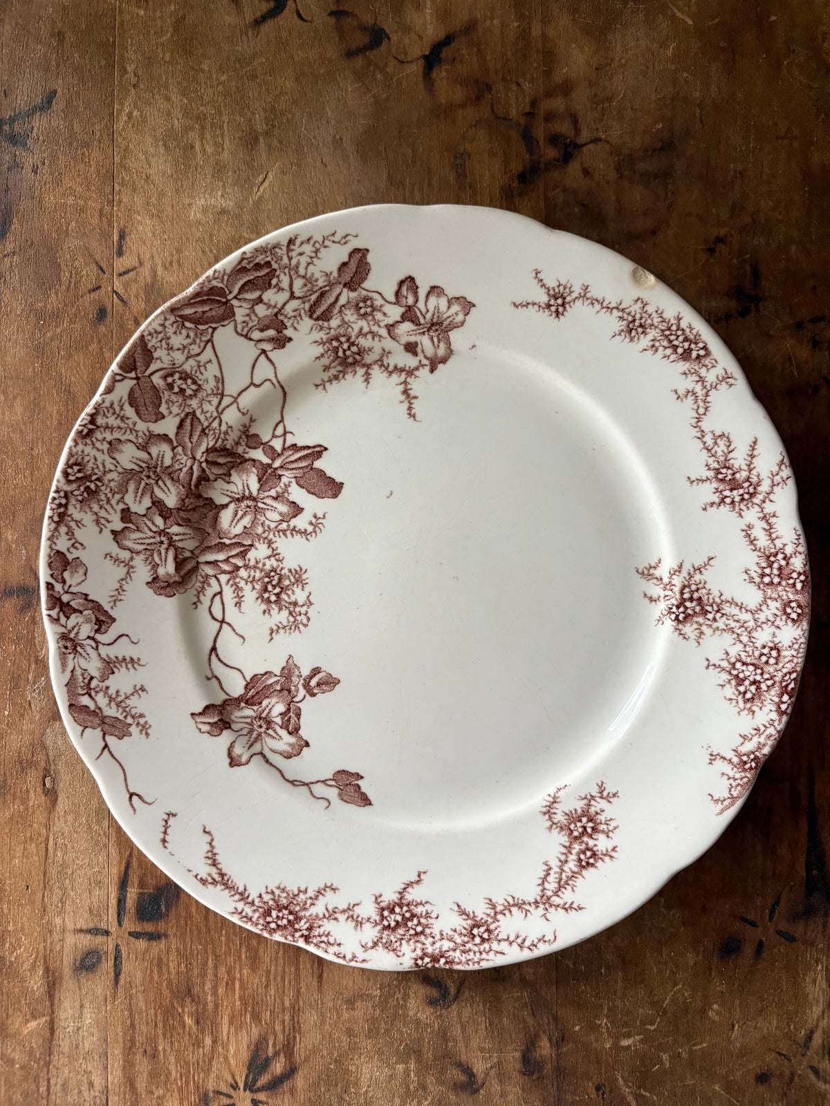 antique English brown transferware plates / set of 3 / instant plate wall display/ Clifford